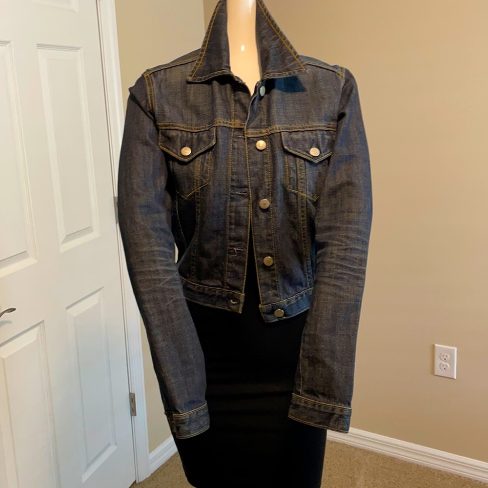 PAPER DENIM CLOTH DENIM JEAN JACKET Fitted Long Sleeve Crop Style Jacket SM EC